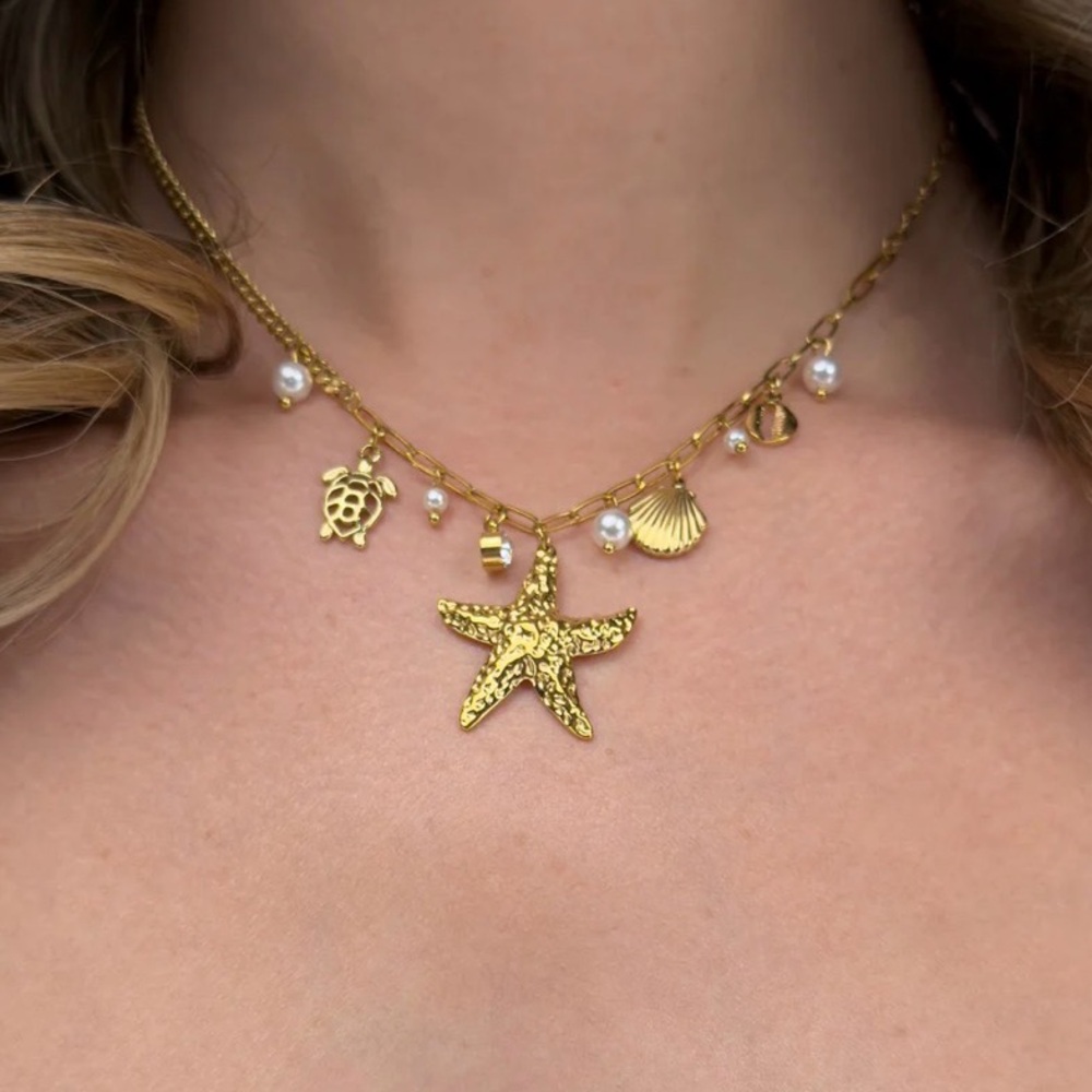 Oshena Designer Beachwear Gold Starfish Charm Thalassa Necklace SOLD OUT on line